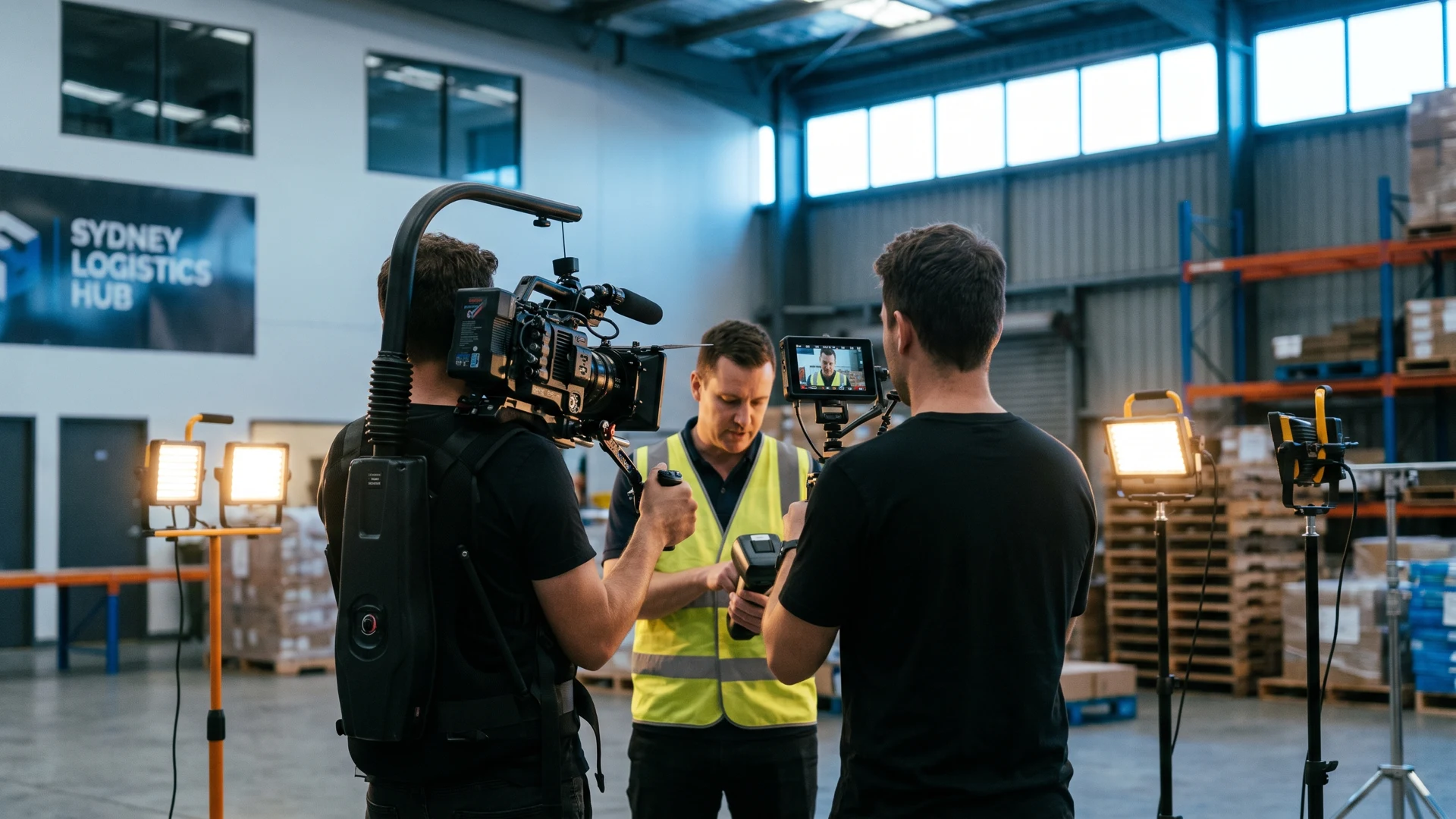 Videographer filming a workplace training video in a Sydney office